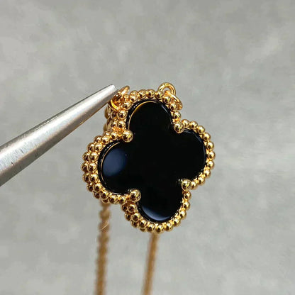 [Topon Jewelry]CLOVER 15MM BLACK ONYX SINGLE FLOWER NECKLACE