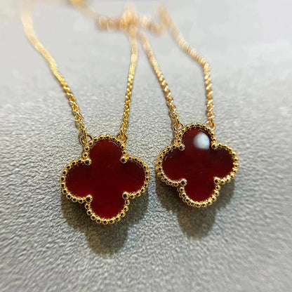 [Topon Jewelry]CLOVER 15MM CARNELIAN SINGLE FLOWER NECKLACE