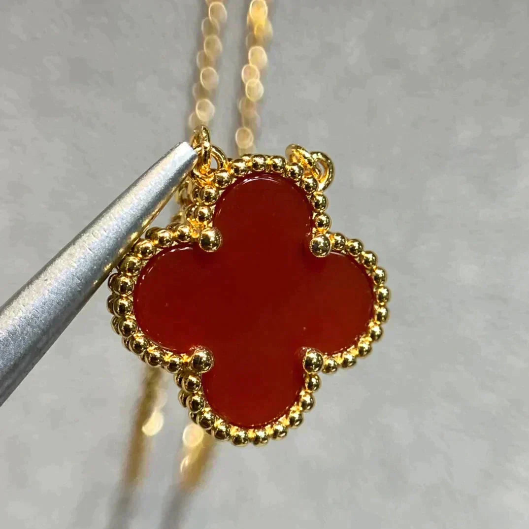 [Topon Jewelry]CLOVER 15MM CARNELIAN SINGLE FLOWER NECKLACE