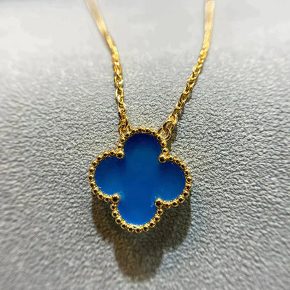 [Topon Jewelry]CLOVER 15MM BLUE AGATE NECKLACE