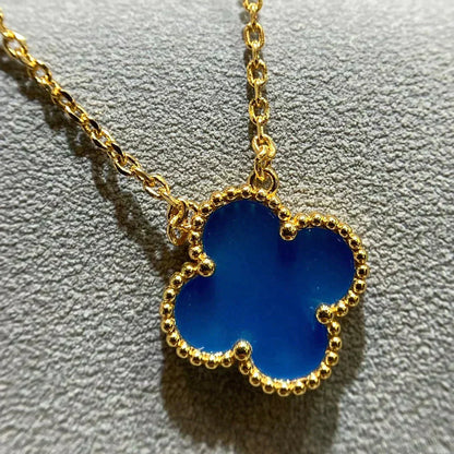 [Topon Jewelry]CLOVER 15MM BLUE AGATE NECKLACE