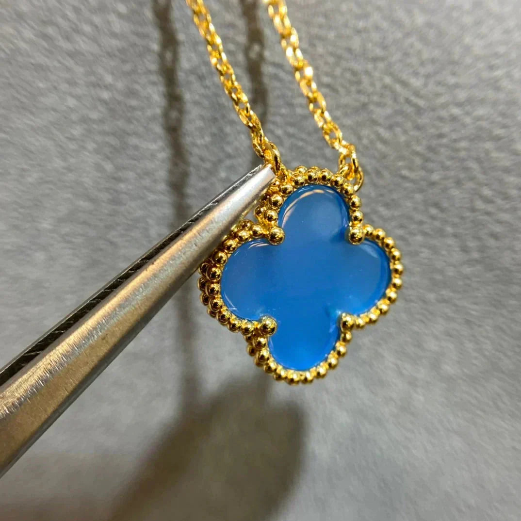 [Topon Jewelry]CLOVER 15MM BLUE AGATE NECKLACE