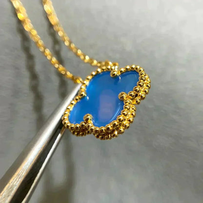 [Topon Jewelry]CLOVER 15MM BLUE AGATE NECKLACE