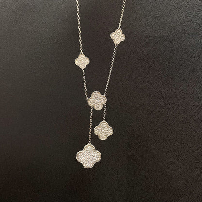 [Topon Jewelry]CLOVER 5 MOTIFS SILVER DIAMONDS NECKLACE