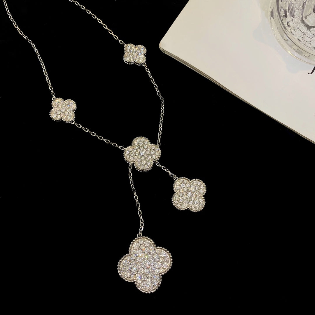 [Topon Jewelry]CLOVER 5 MOTIFS SILVER DIAMONDS NECKLACE