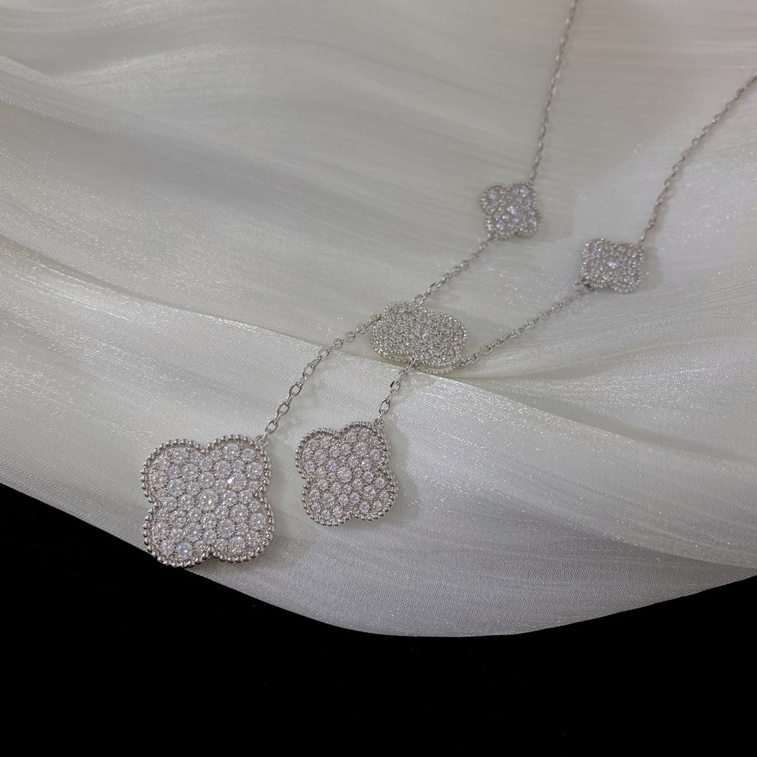 [Topon Jewelry]CLOVER 5 MOTIFS SILVER DIAMONDS NECKLACE