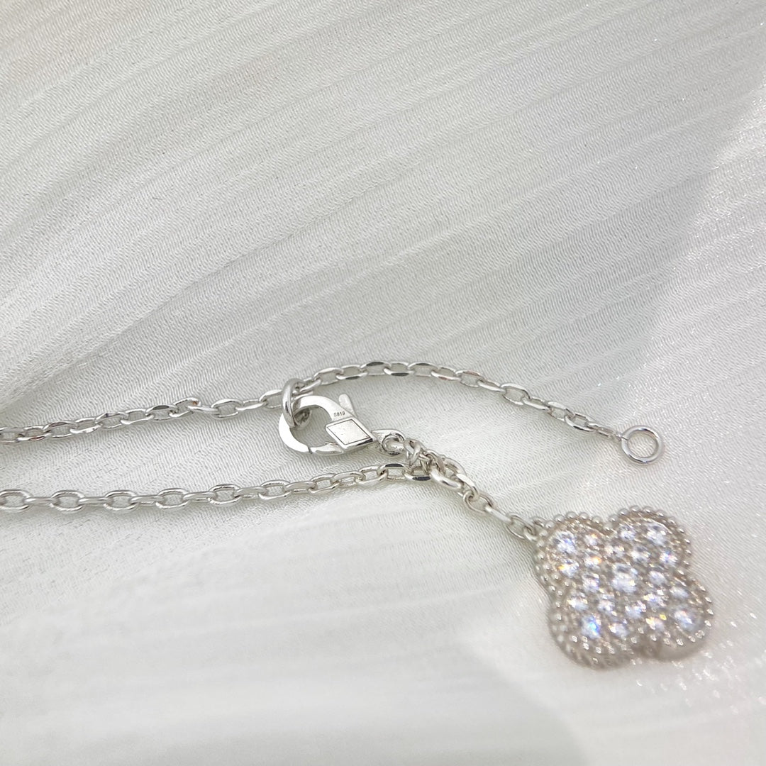 [Topon Jewelry]CLOVER 5 MOTIFS SILVER DIAMONDS NECKLACE