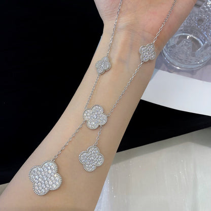 [Topon Jewelry]CLOVER 5 MOTIFS SILVER DIAMONDS NECKLACE