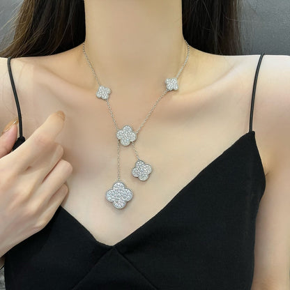 [Topon Jewelry]CLOVER 5 MOTIFS SILVER DIAMONDS NECKLACE