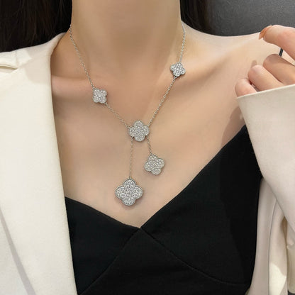 [Topon Jewelry]CLOVER 5 MOTIFS SILVER DIAMONDS NECKLACE