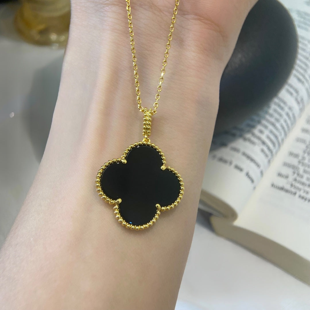 [Topon Jewelry]CLOVER 25MM NECKLACE GOLD ONYX