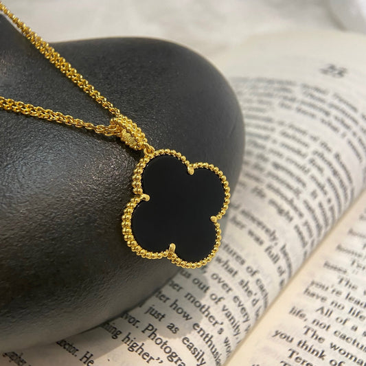 [Topon Jewelry]CLOVER 25MM NECKLACE GOLD ONYX