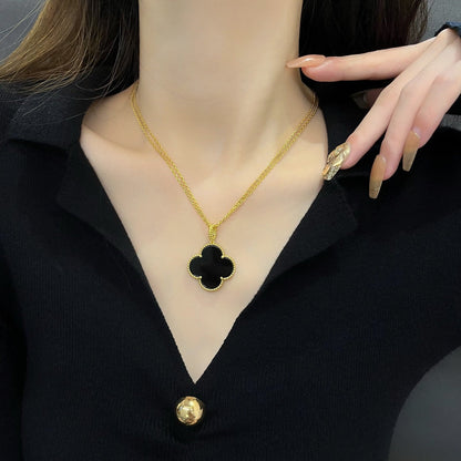 [Topon Jewelry]CLOVER 25MM NECKLACE GOLD ONYX