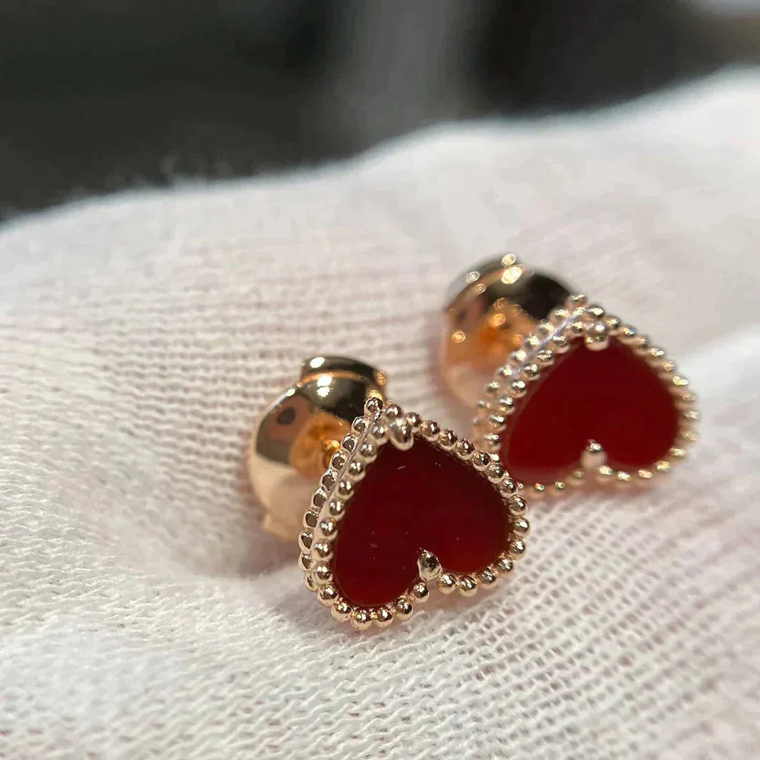 [Topon Jewelry]HEART CARNELIAN STUD EARRINGS