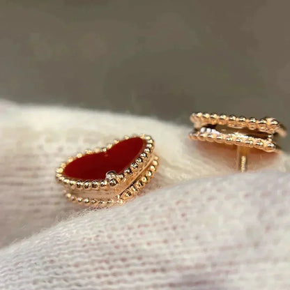 [Topon Jewelry]HEART CARNELIAN STUD EARRINGS