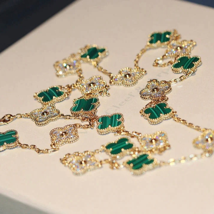 [Topon Jewelry]CLOVER 20 MOTIFS MALACHITE DIAMOND NECKLACE