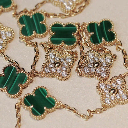 [Topon Jewelry]CLOVER 20 MOTIFS MALACHITE DIAMOND NECKLACE