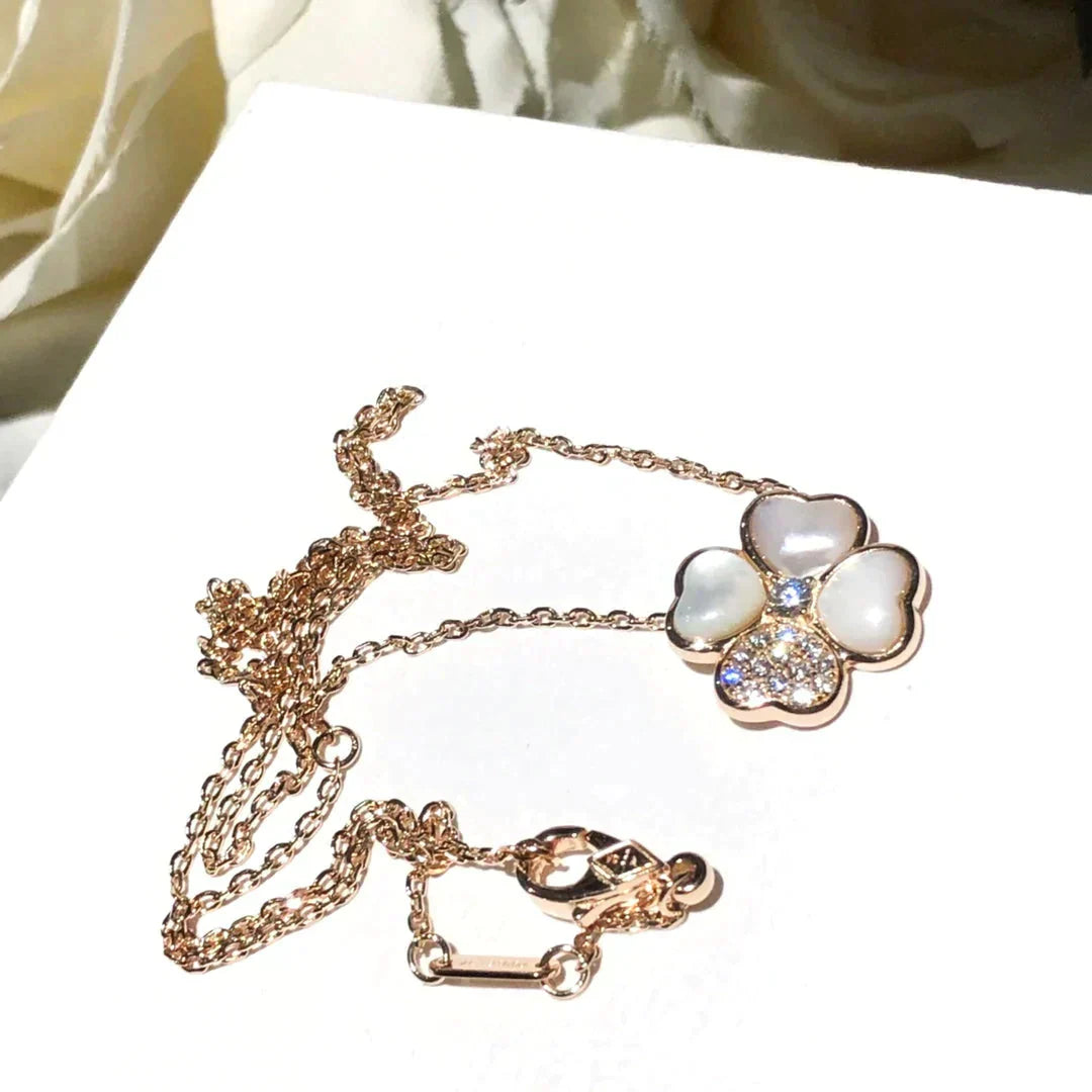 [Topon Jewelry]CLOVER MOP DIAMOND ROSE GOLD NECKLACE