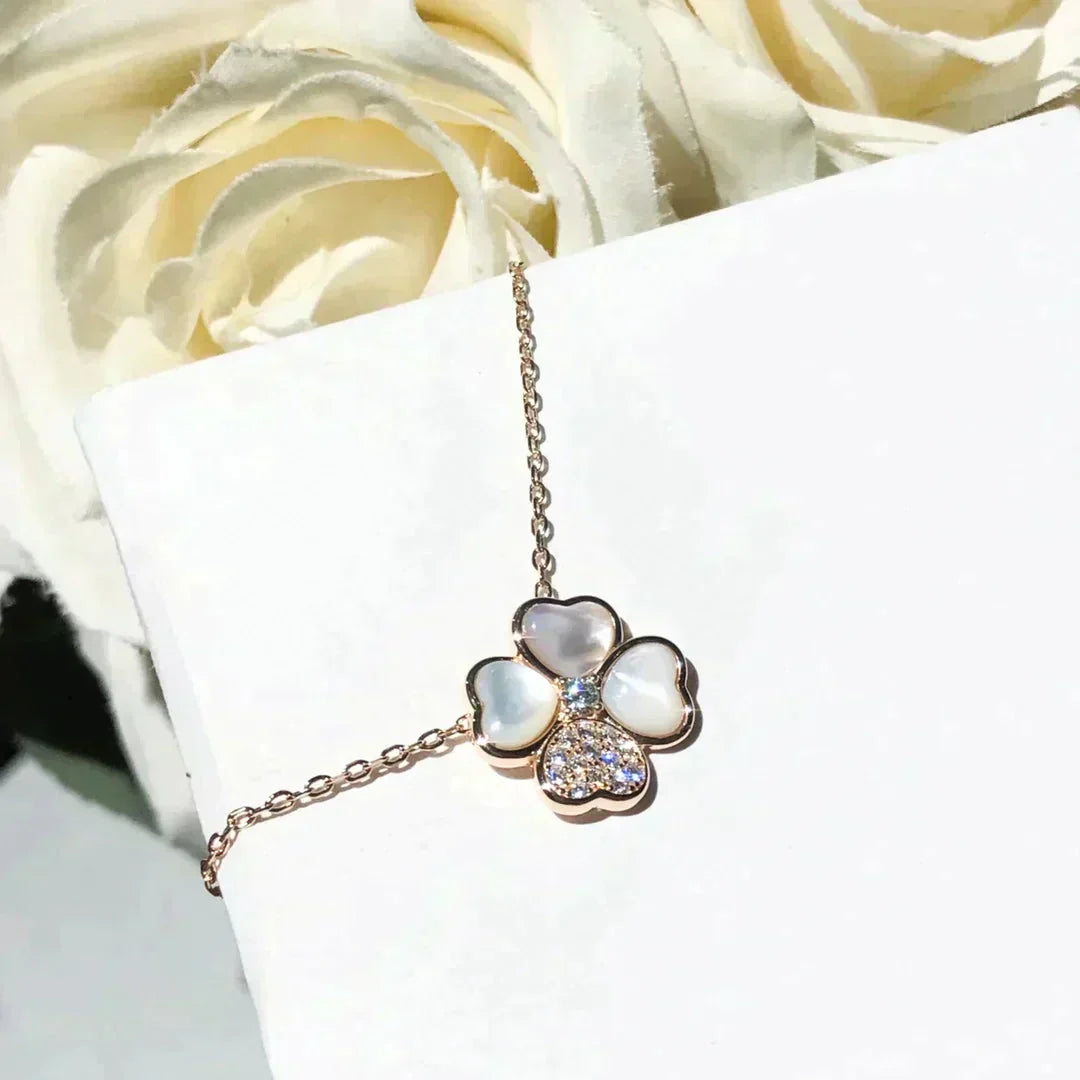 [Topon Jewelry]CLOVER MOP DIAMOND ROSE GOLD NECKLACE