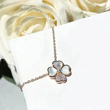 [Topon Jewelry]CLOVER MOP DIAMOND ROSE GOLD NECKLACE