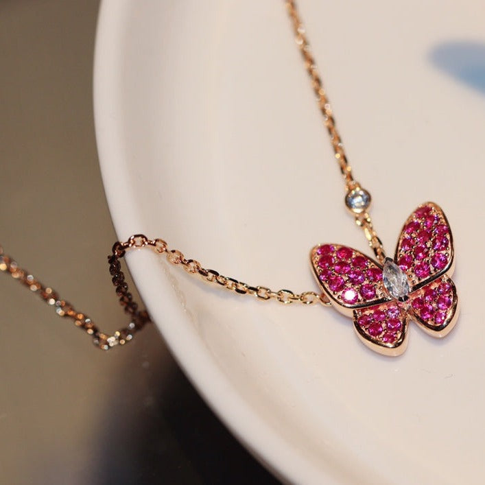 [Topon Jewelry]BUTTERFLY RED DIAMOND ROSE GOLD NECKLACE