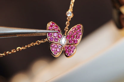 [Topon Jewelry]BUTTERFLY RED DIAMOND ROSE GOLD NECKLACE