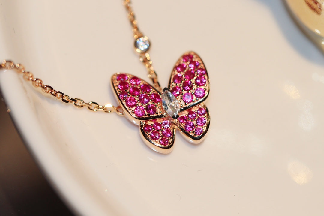 [Topon Jewelry]BUTTERFLY RED DIAMOND ROSE GOLD NECKLACE