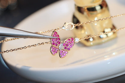 [Topon Jewelry]BUTTERFLY RED DIAMOND ROSE GOLD NECKLACE