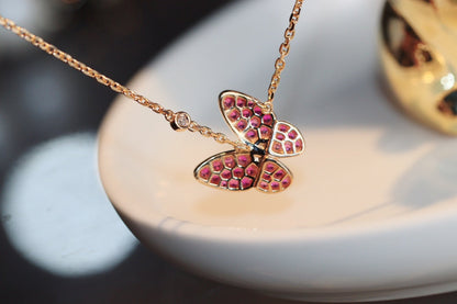 [Topon Jewelry]BUTTERFLY RED DIAMOND ROSE GOLD NECKLACE