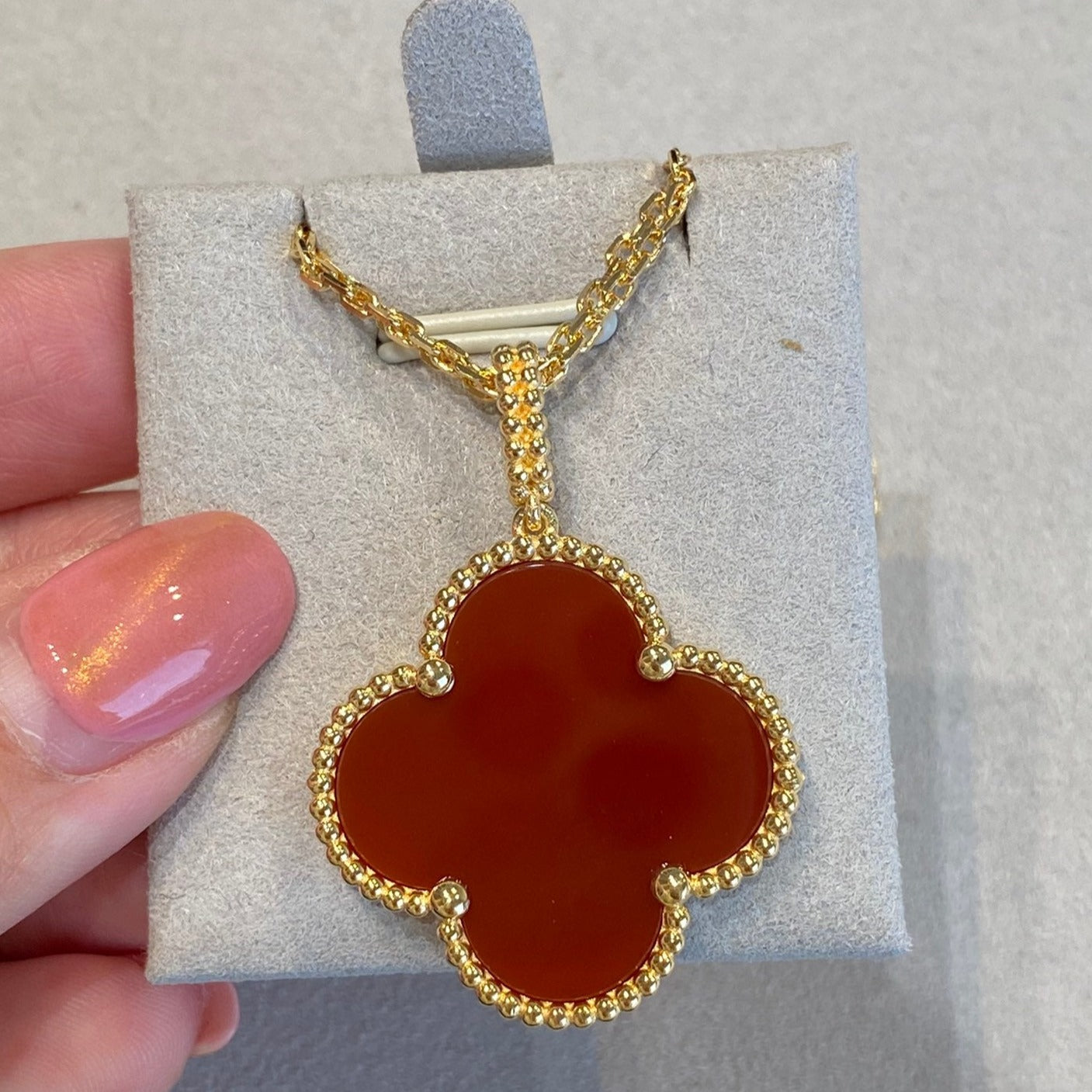 [Topon Jewelry]CLOVER 25MM NECKLACE GOLD CARNELIAN