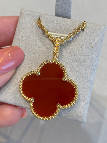 [Topon Jewelry]CLOVER 25MM NECKLACE GOLD CARNELIAN