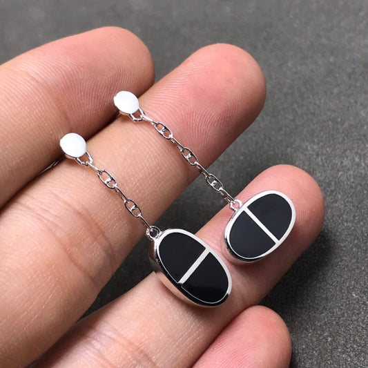 [Topon]CHAINE VERSO BLACK CERAMIC SILVER EARRINGS