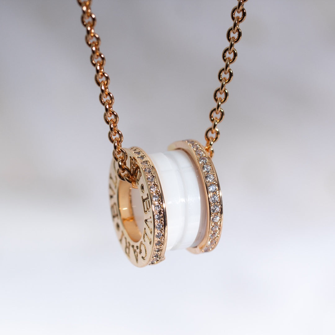 [Topon Jewelry]ZERO 1 WHITE CERAMIC PINK GOLD DIAMOND NECKLACE