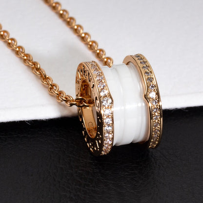 [Topon Jewelry]ZERO 1 WHITE CERAMIC PINK GOLD DIAMOND NECKLACE