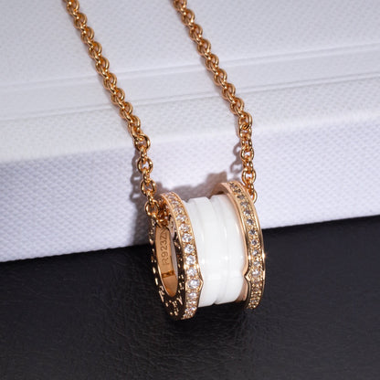 [Topon Jewelry]ZERO 1 WHITE CERAMIC PINK GOLD DIAMOND NECKLACE