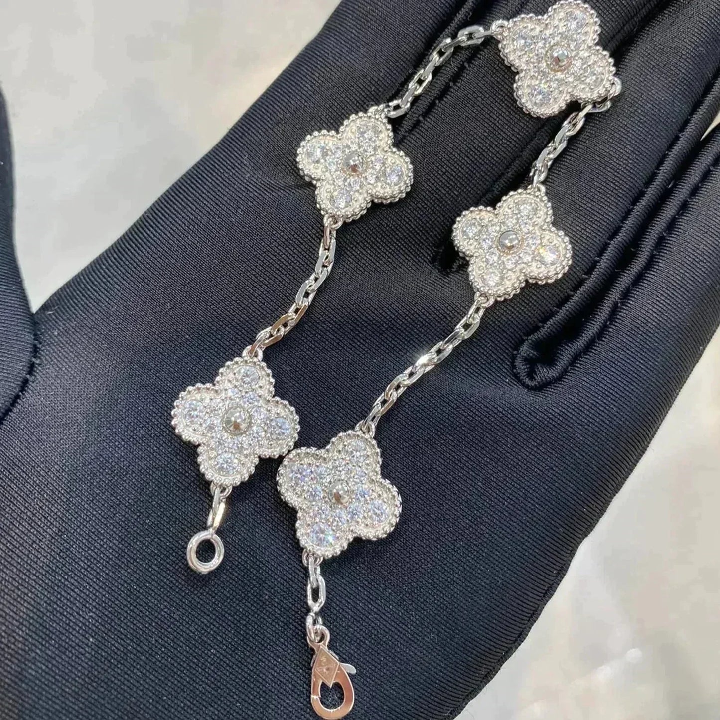 [Topon Jewelry]CLOVER 5 MOTIFS  DIAMOND BRACELET SILVER