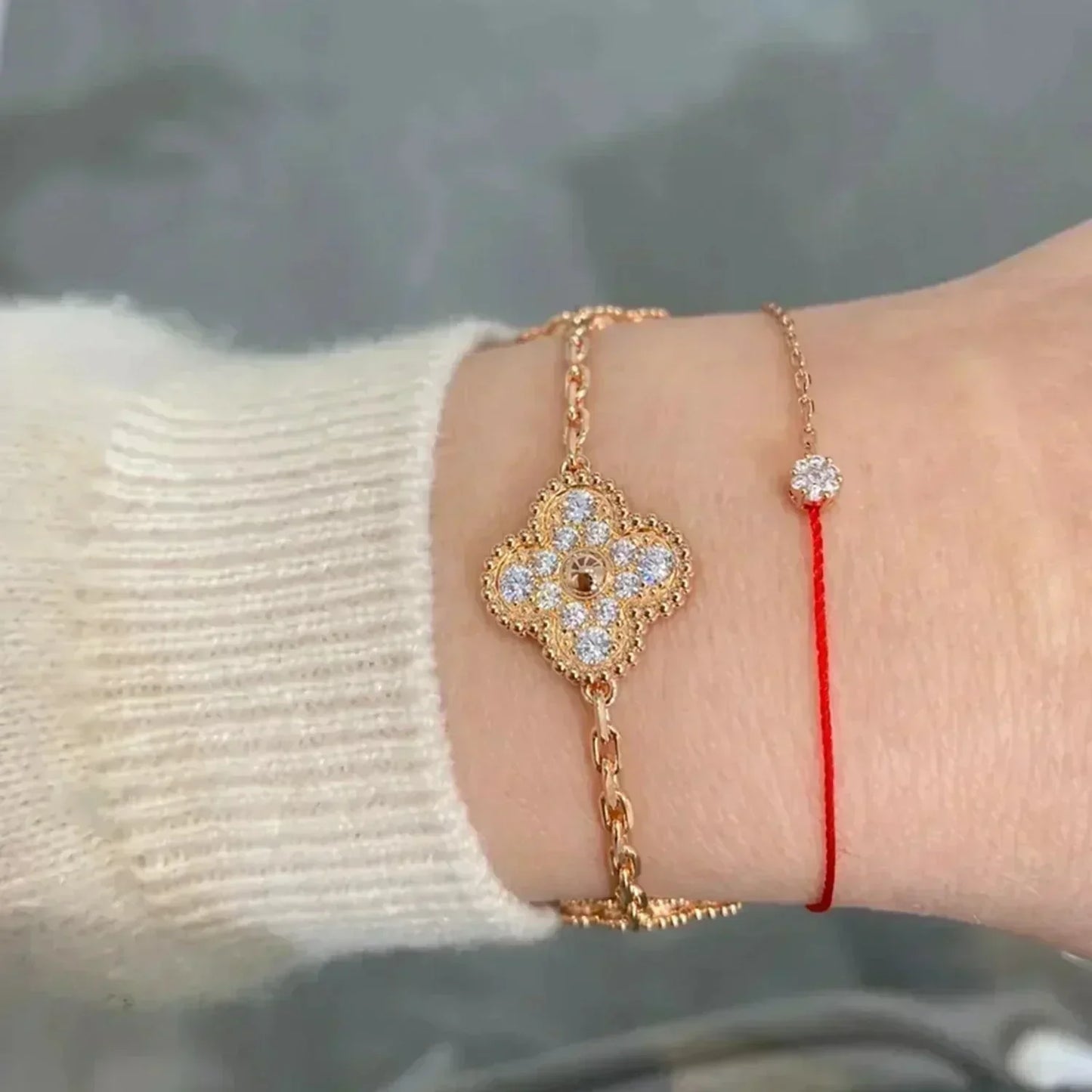 [Topon Jewelry]CLOVER 5 MOTIFS  FULL DIAMOND BRACELET