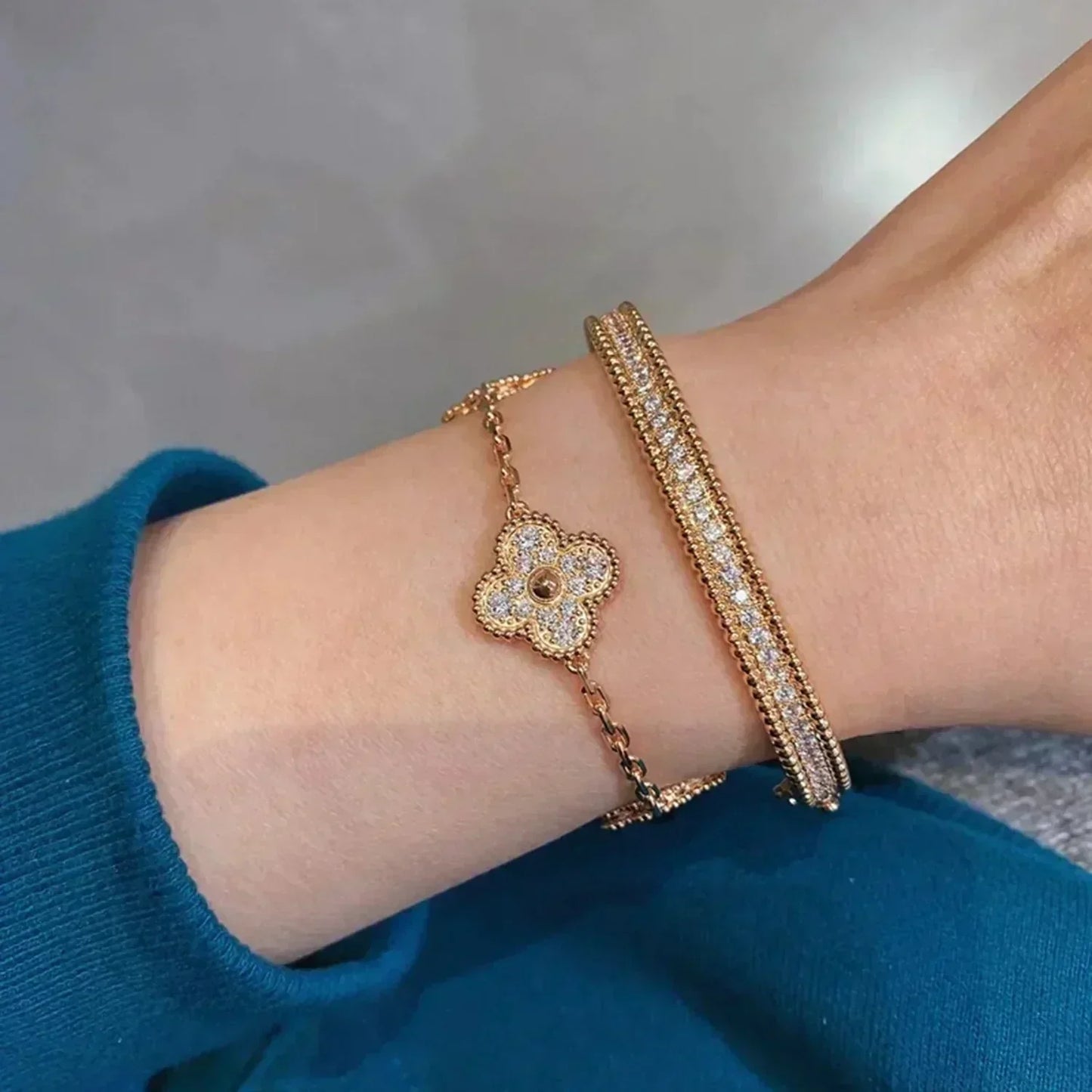 [Topon Jewelry]CLOVER 5 MOTIFS  FULL DIAMOND BRACELET