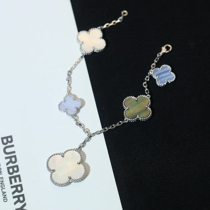 [Topon Jewelry]CLOVER BRACELET 5 MOTIFS MOP CHALCEDONY SILVER