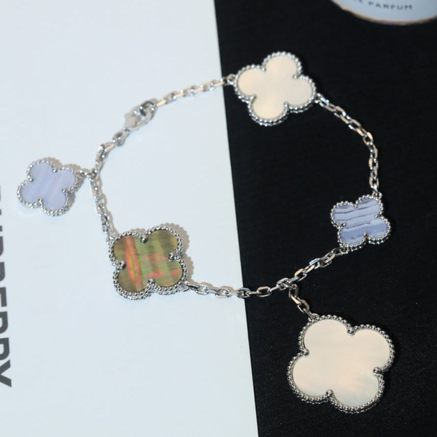 [Topon Jewelry]CLOVER BRACELET 5 MOTIFS MOP CHALCEDONY SILVER