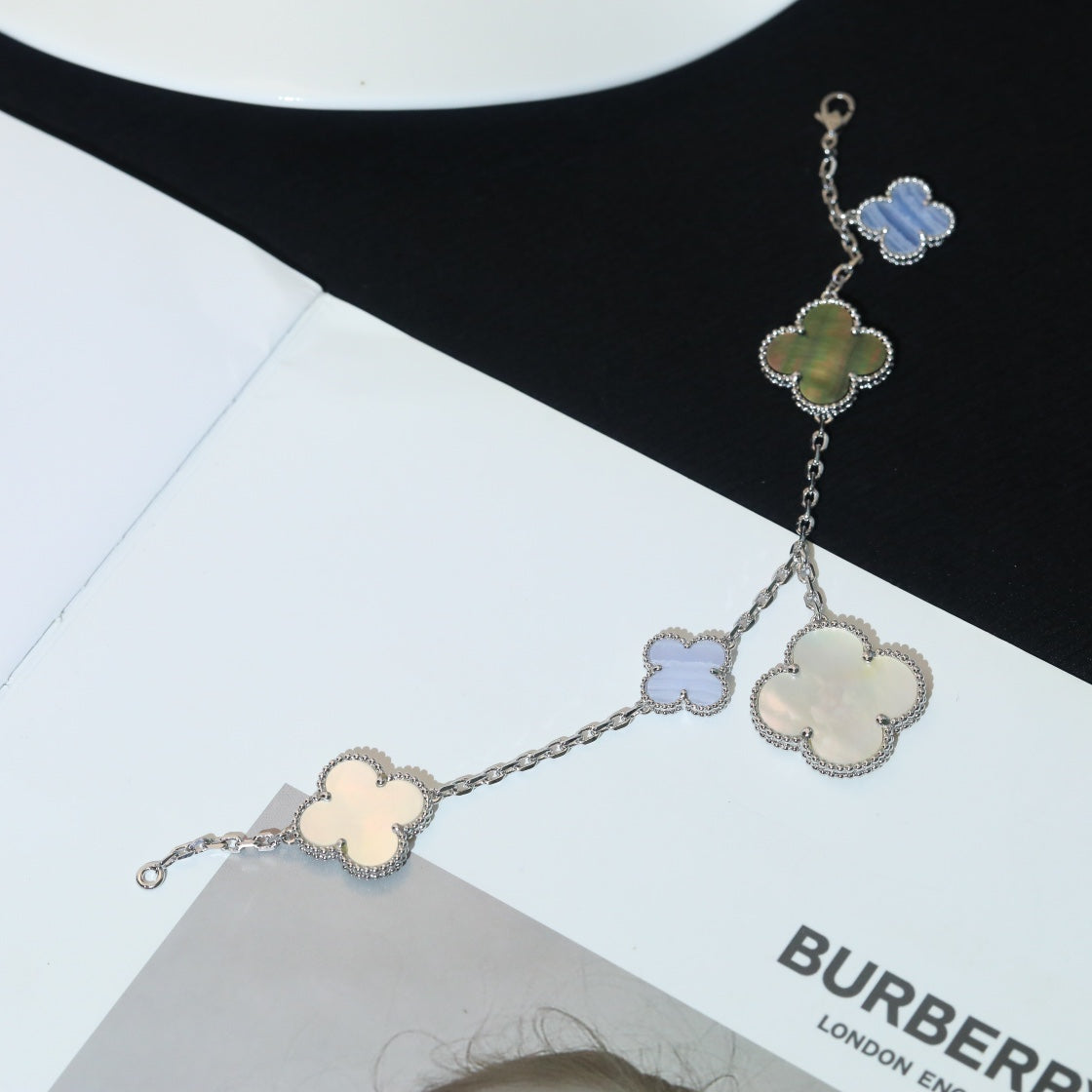 [Topon Jewelry]CLOVER BRACELET 5 MOTIFS MOP CHALCEDONY SILVER