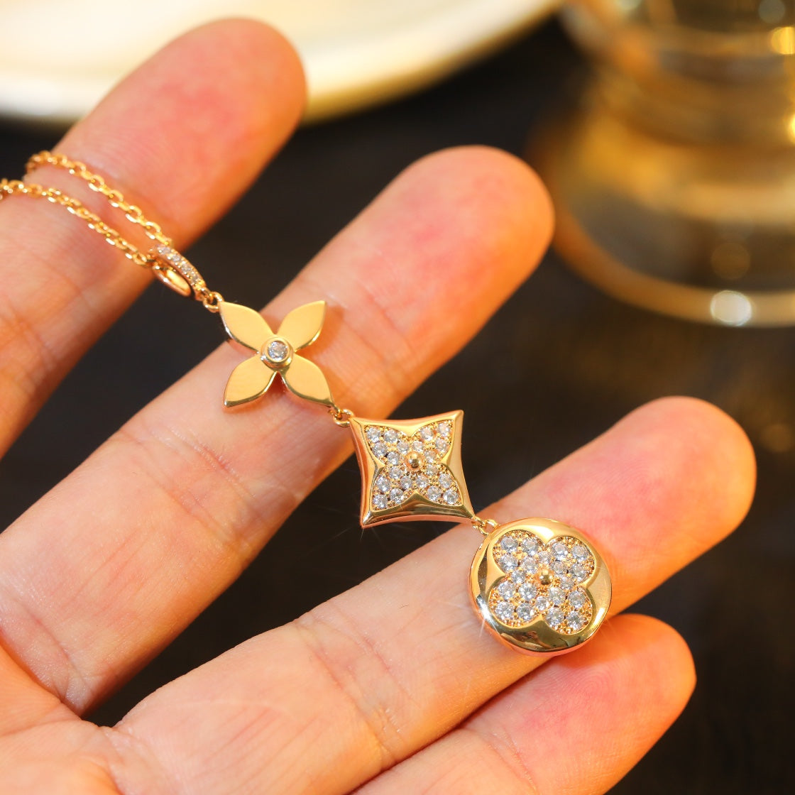 [Topon Jewelry]STAR AND SUN DIAMOND PINK GOLD NECKLACE