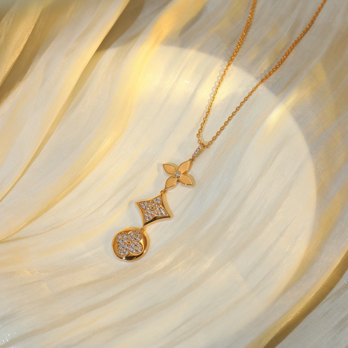 [Topon Jewelry]STAR AND SUN DIAMOND PINK GOLD NECKLACE