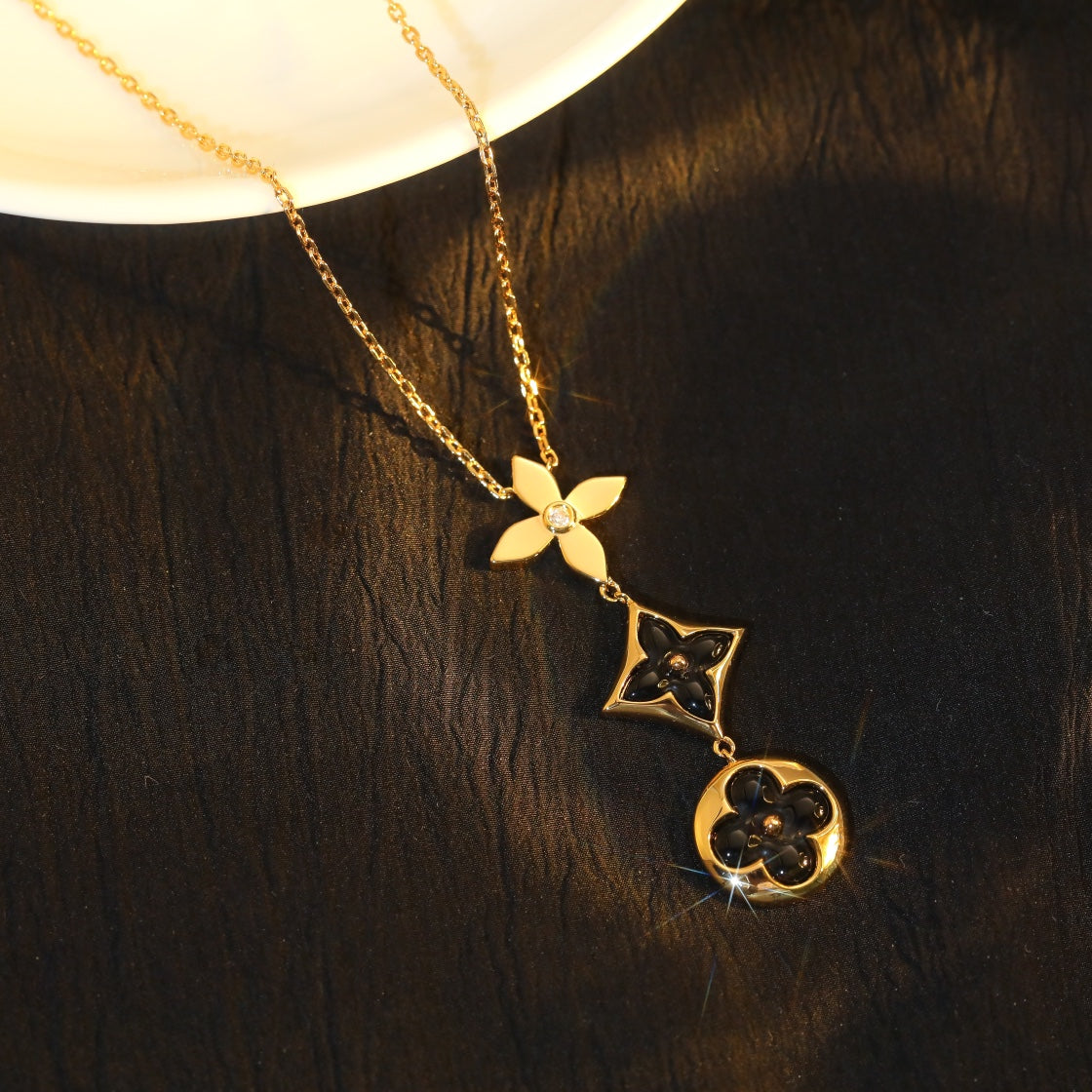 [Topon Jewelry]STAR AND SUN ONYX PINK GOLD NECKLACE