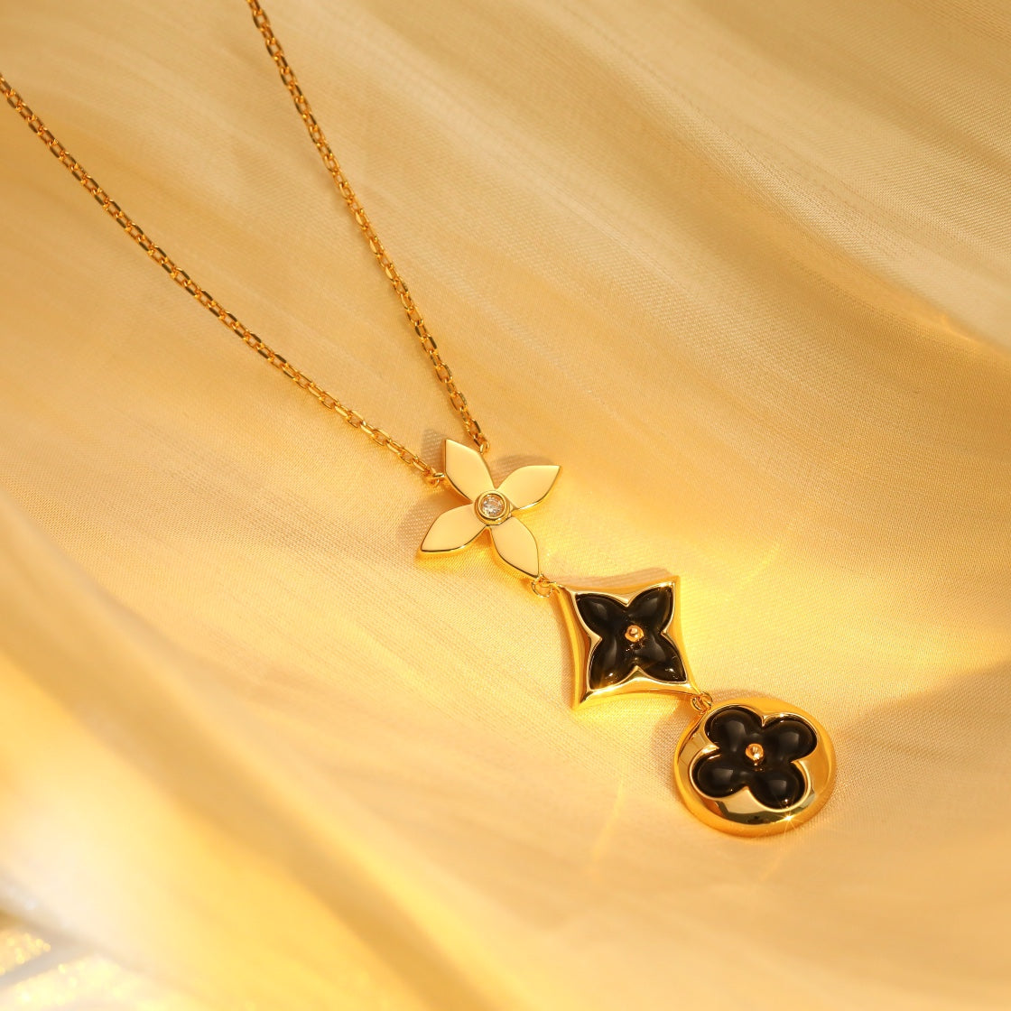 [Topon Jewelry]STAR AND SUN ONYX PINK GOLD NECKLACE