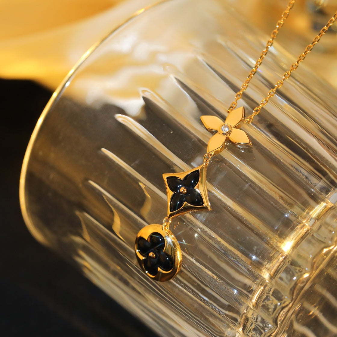 [Topon Jewelry]STAR AND SUN ONYX PINK GOLD NECKLACE