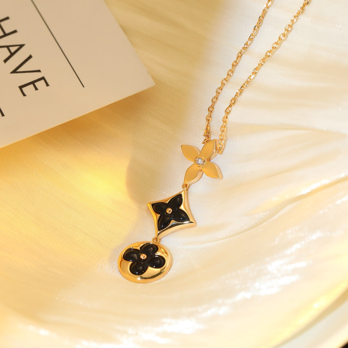 [Topon Jewelry]STAR AND SUN ONYX PINK GOLD NECKLACE