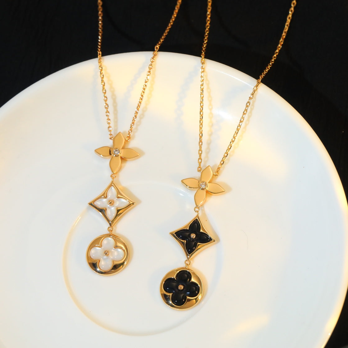 [Topon Jewelry]STAR AND SUN ONYX PINK GOLD NECKLACE