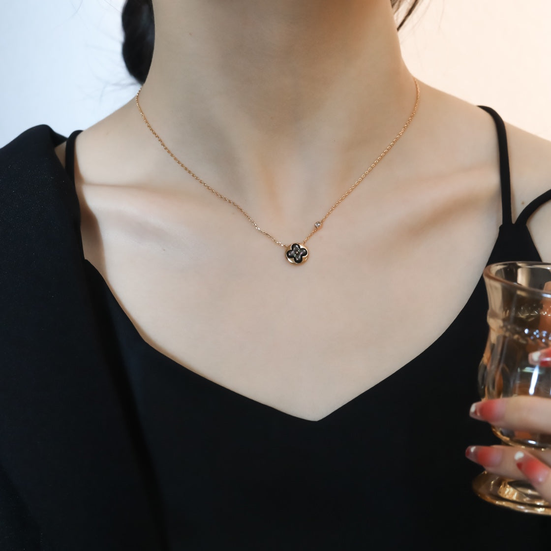 [Topon Jewelry]SUN PEDANT PINK GOLD 1 DIAMOND NECKLACE