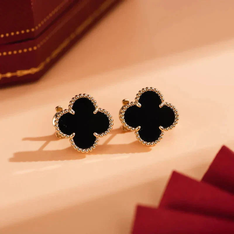 [Topon Jewelry]CLOVER MEDIUM 1 MOTIFS  ONYX STUD EARRINGS